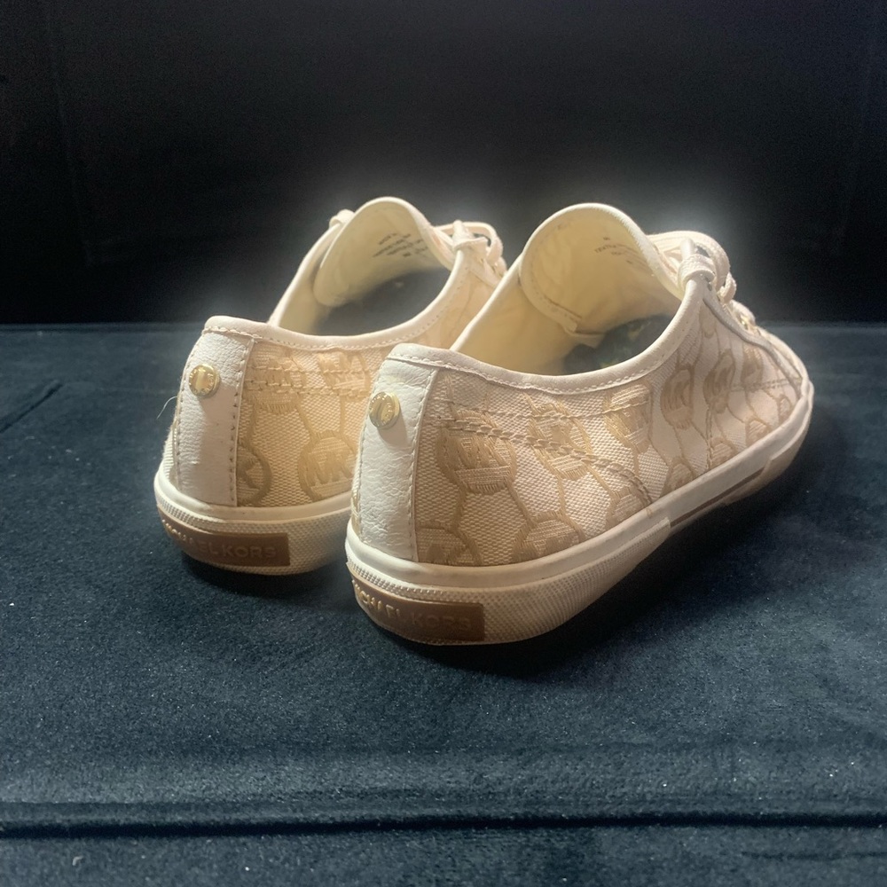 Michael Kors Beige Logo-Print Low-Top Sneakers with Gold Accents - Picture 3 of 4